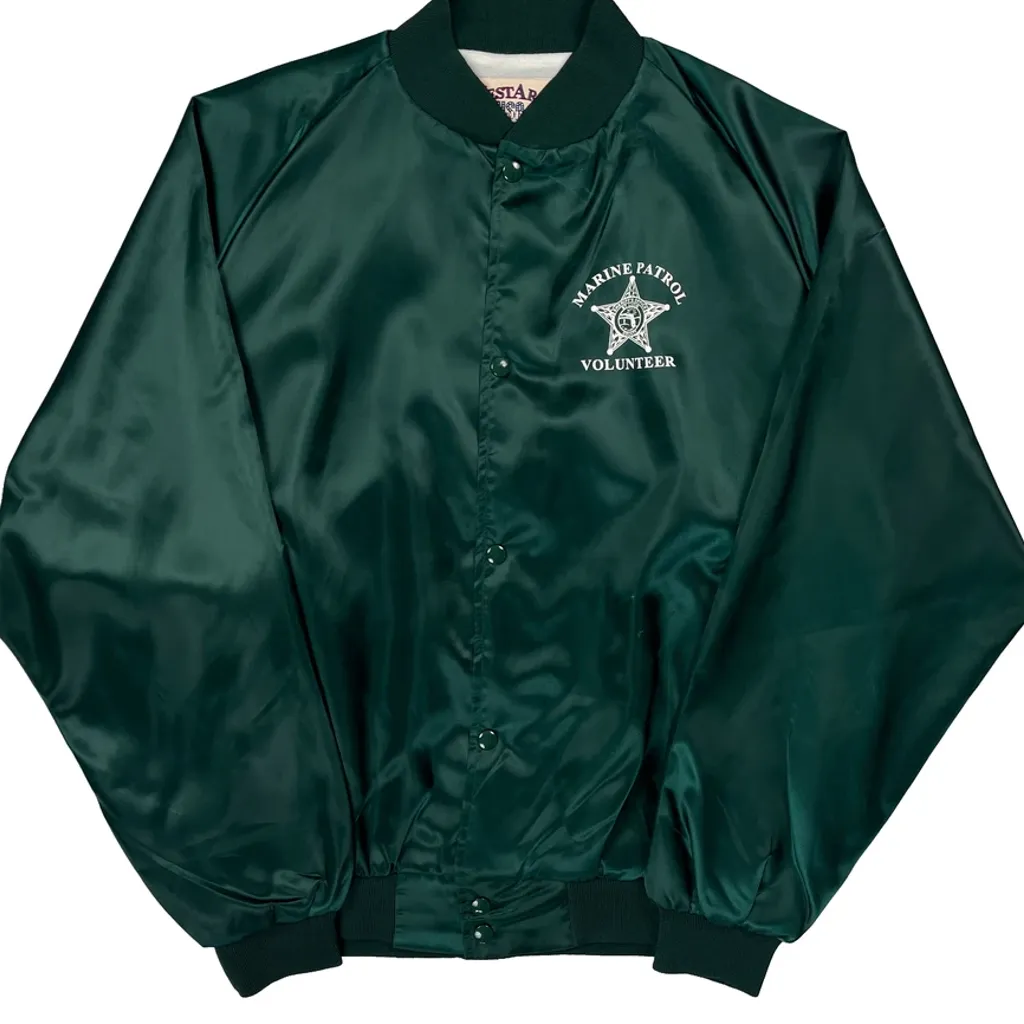 Made In USA Marine Patrol Volunteer West Ark Varsity Jacket - XL Green Nylon - Image 5