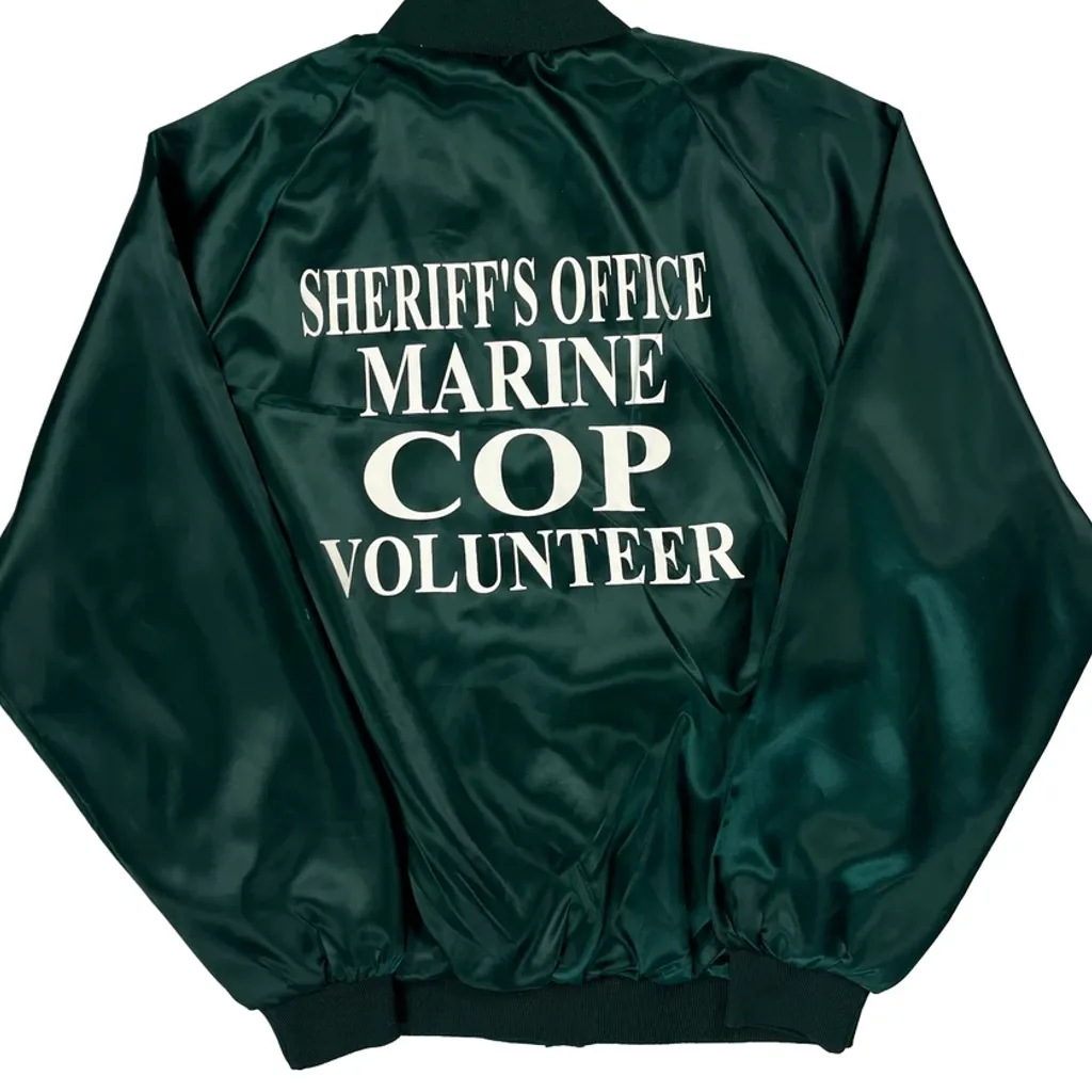 Made In USA Marine Patrol Volunteer West Ark Varsity Jacket - XL Green Nylon - Image 7