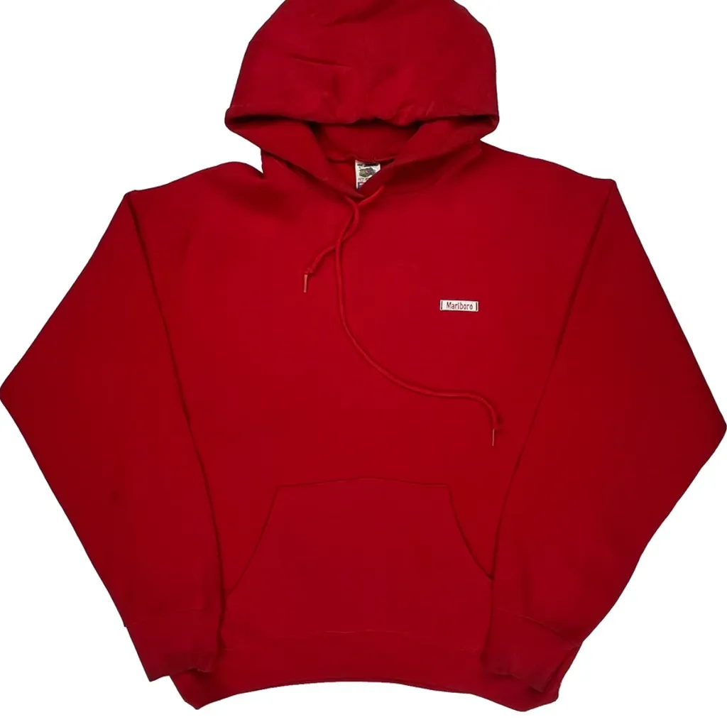 Made In USA Marlboro Fruit Of The Loom Graphic Hoodie - Large Red Cotton Blend - Image 5
