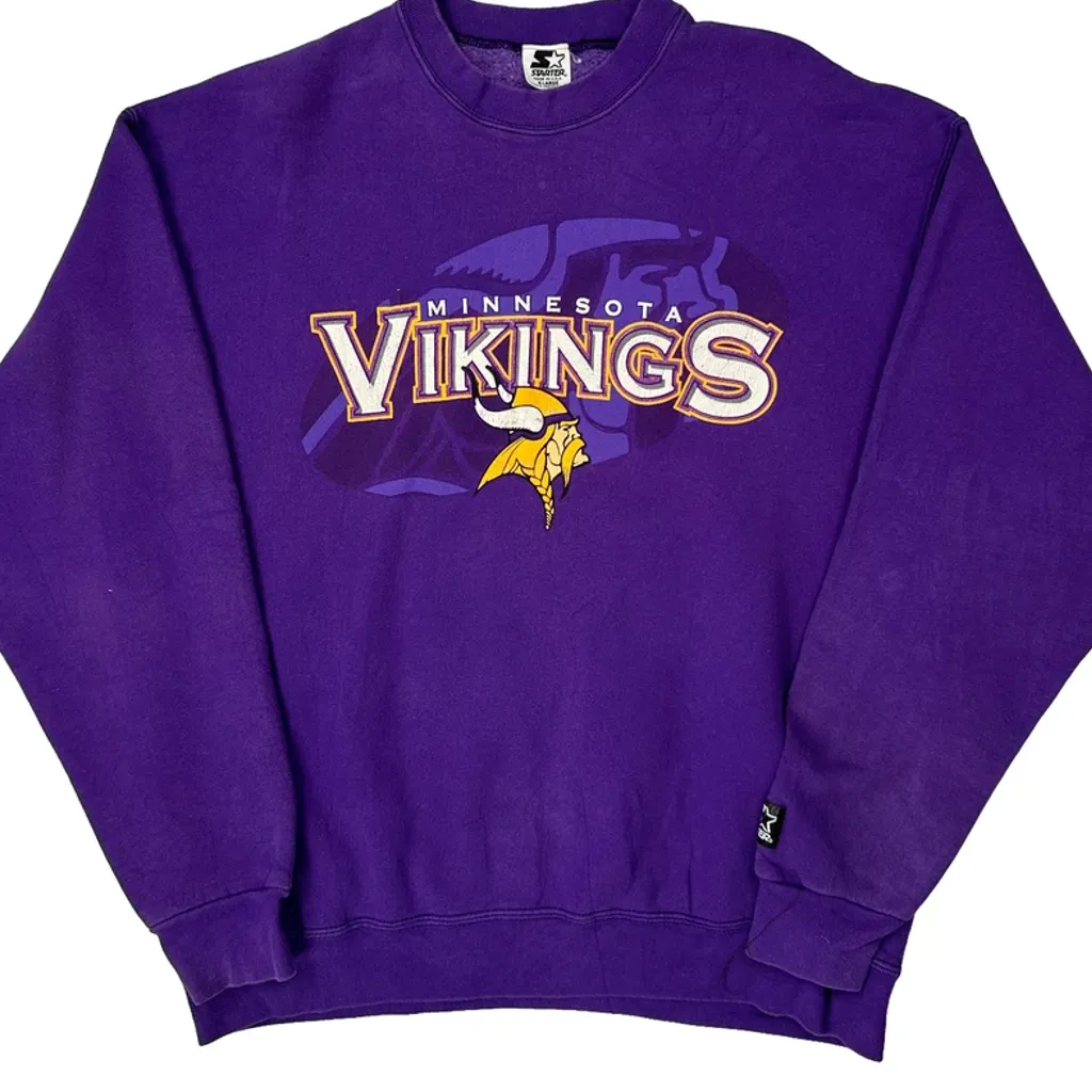 Made In USA Minnesota Vikings Starter Nfl Sweatshirt - XL Purple Cotton - Image 5
