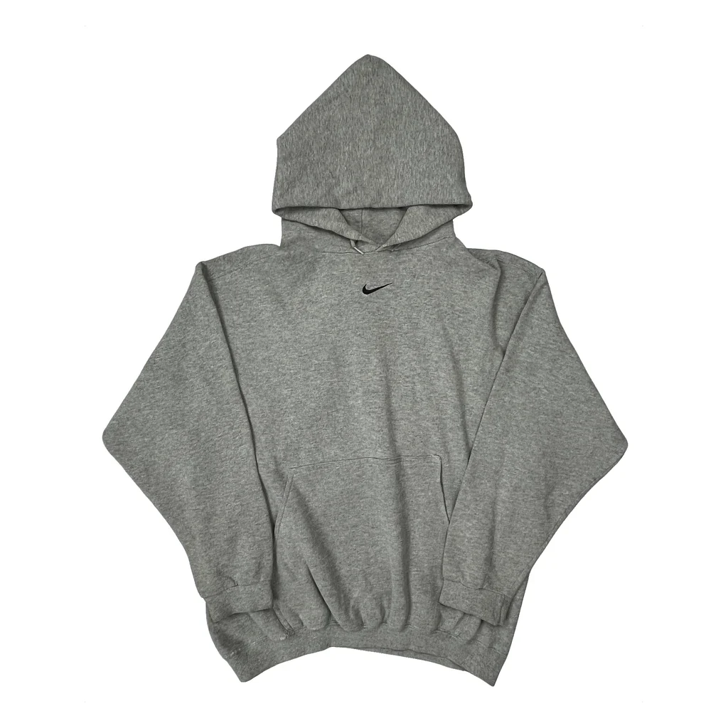 Made In USA Nike Center Swoosh Hoodie - Large Grey Cotton