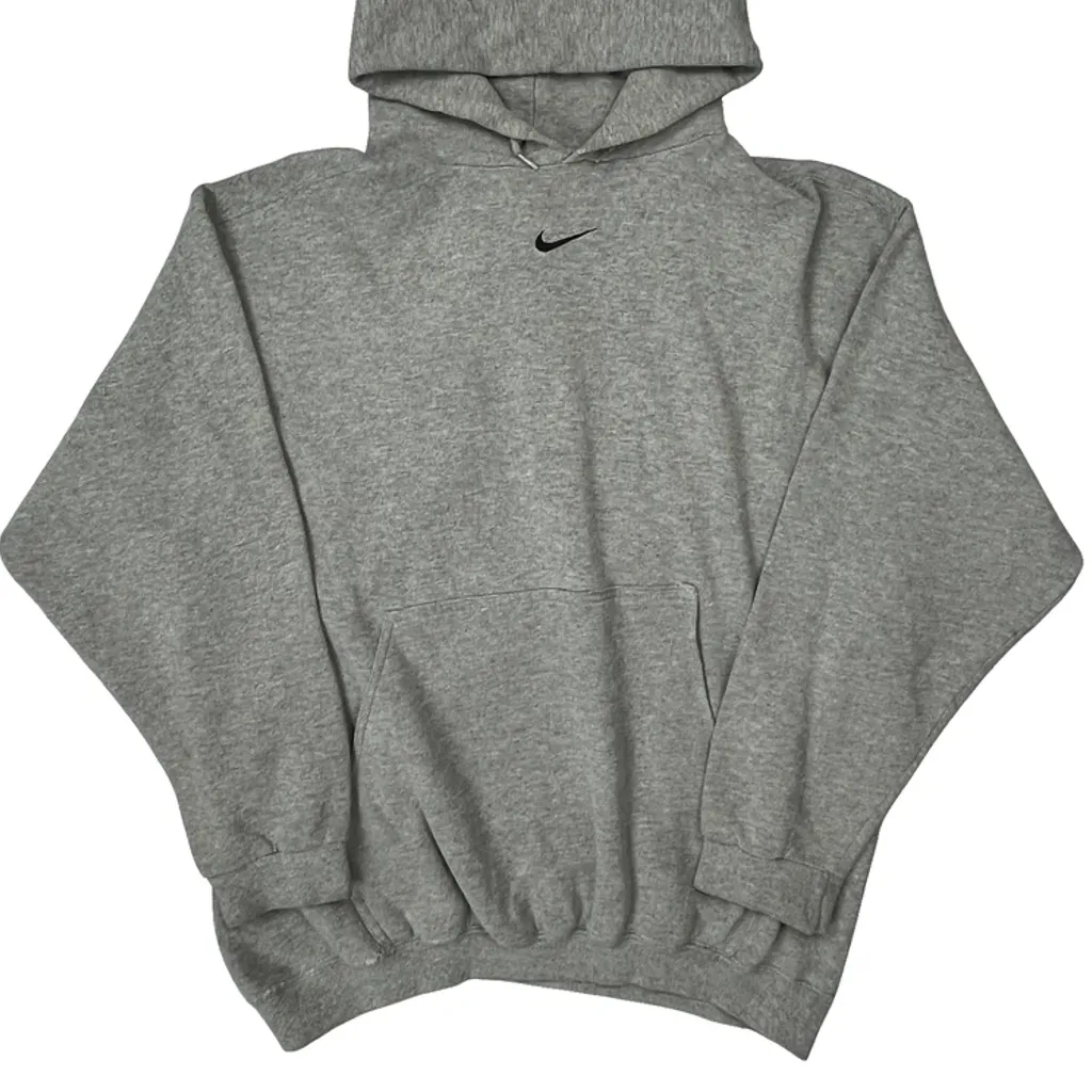 Made In USA Nike Center Swoosh Hoodie - Large Grey Cotton - Image 4