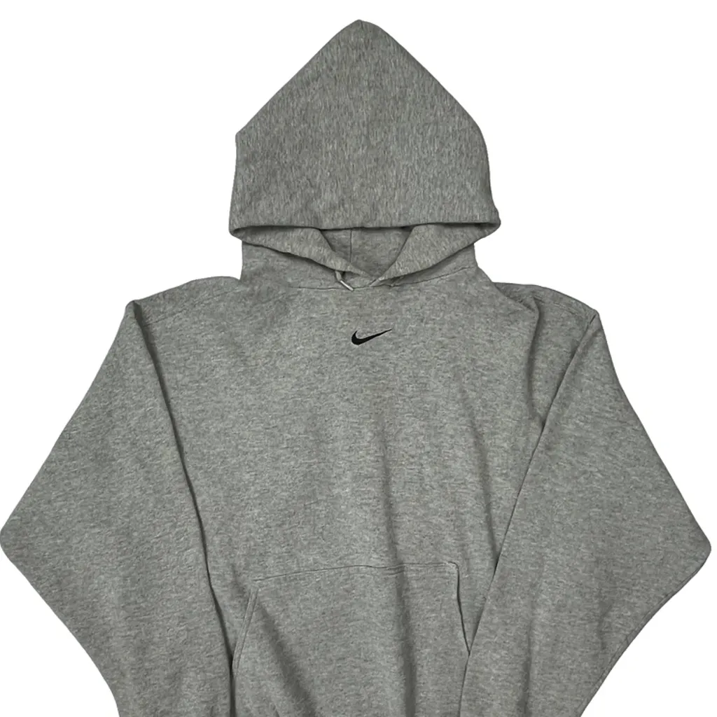 Made In USA Nike Center Swoosh Hoodie - Large Grey Cotton - Image 5