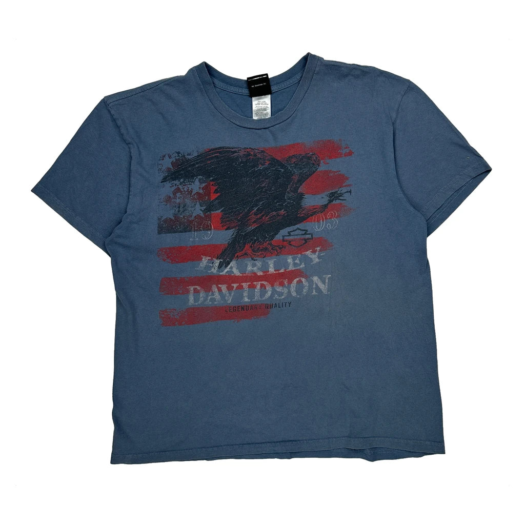 Made In USA, Panama City Beach Harley Davidson Graphic T-Shirt - XL Blue Cotton