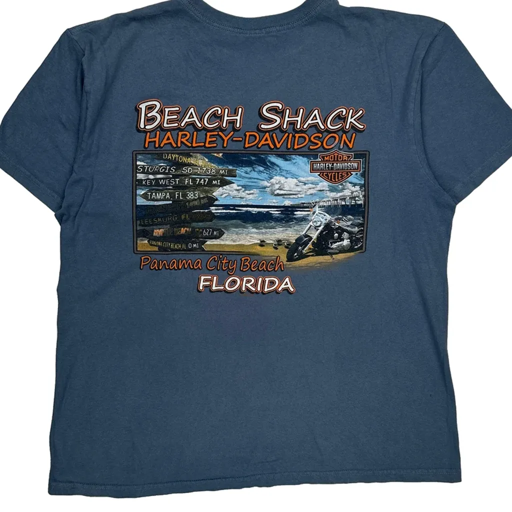 Made In USA, Panama City Beach Harley Davidson Graphic T-Shirt - XL Blue Cotton - Image 6