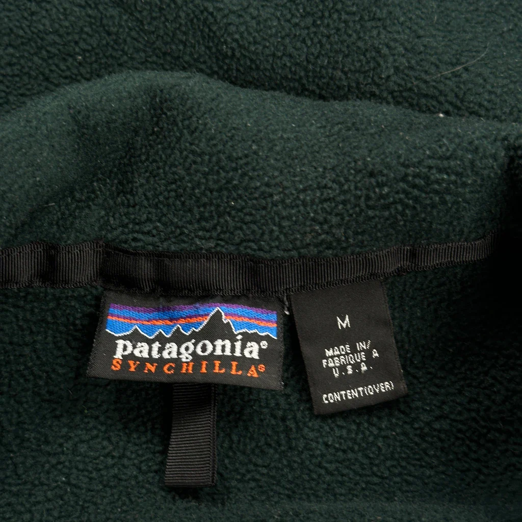 Made In USA Patagonia Synchilla Fleece Jacket - Medium Green Polyester - Image 3