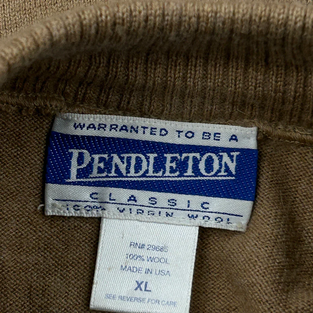 Made In USA Pendleton Virgin Wool Mock Neck Jumper - XL Brown Wool - Image 3