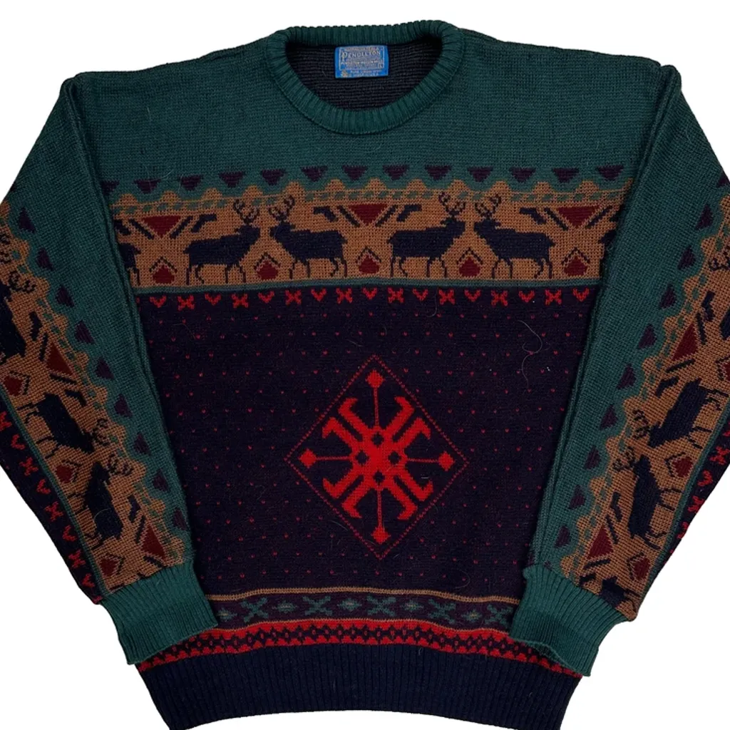 Made In USA Pendleton Jumper - Large Green Virgin Wool - Image 4