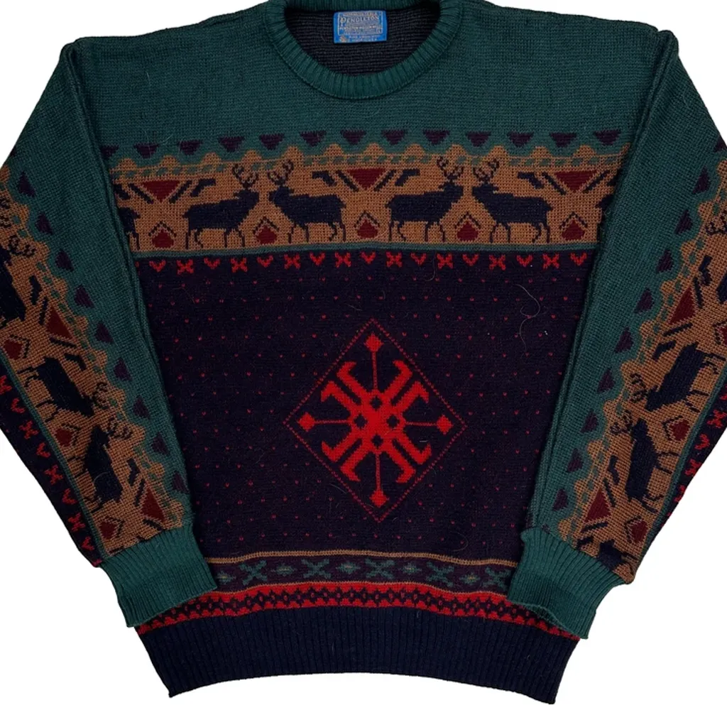 Made In USA Pendleton Jumper - Large Green Virgin Wool - Image 5