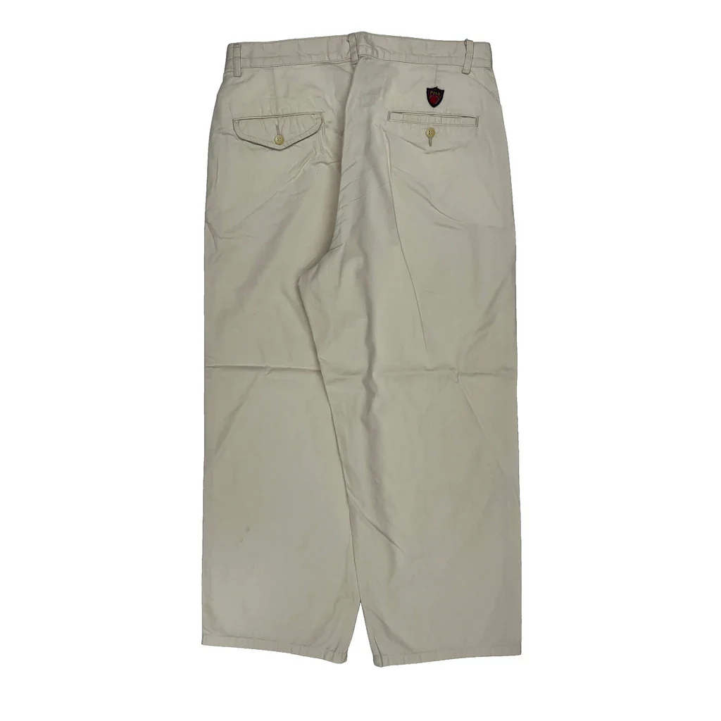 Made In USA Polo By Ralph Lauren Pleated Chinos - 32W 26L Beige Cotton