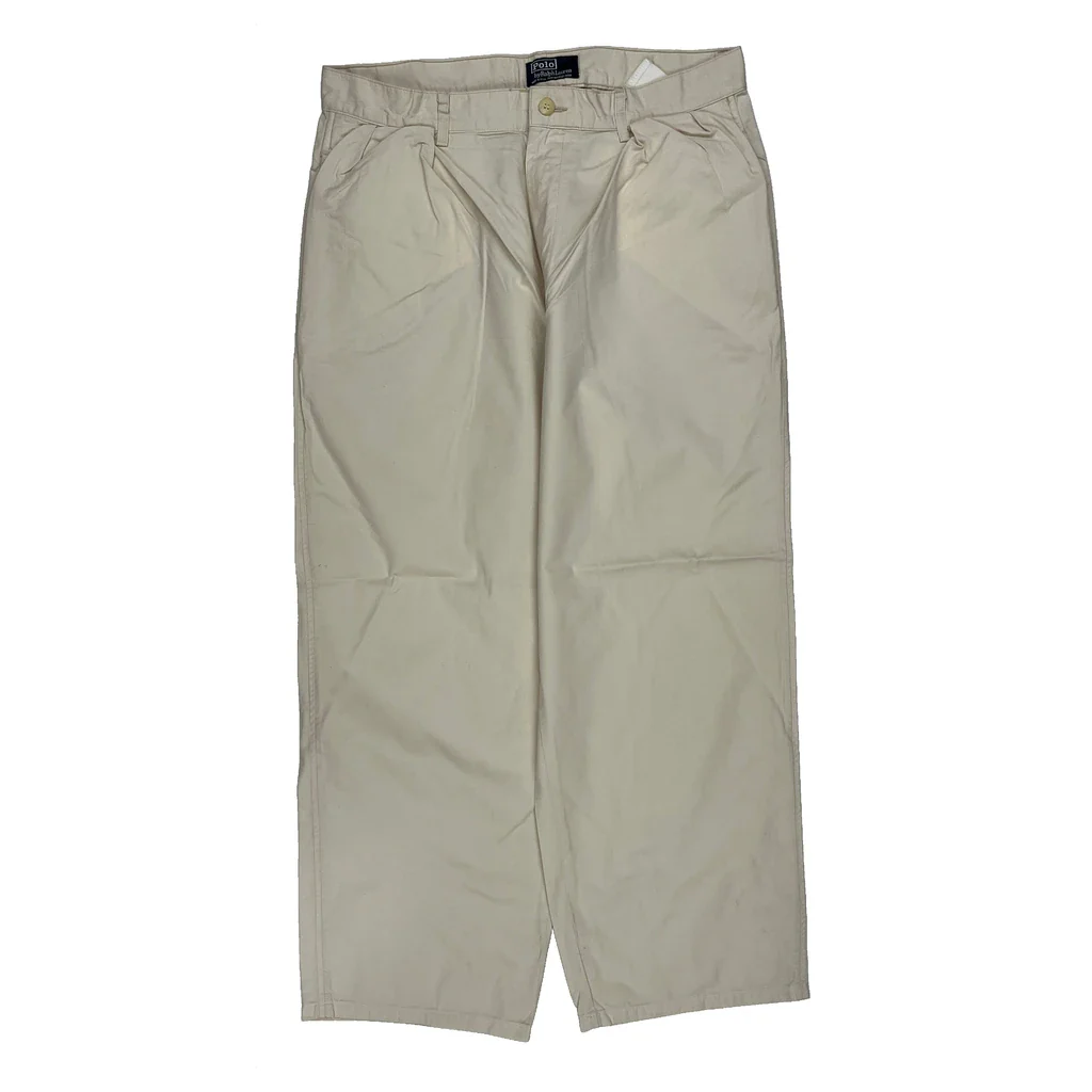 Made In USA Polo By Ralph Lauren Pleated Chinos - 32W 26L Beige Cotton - Image 2