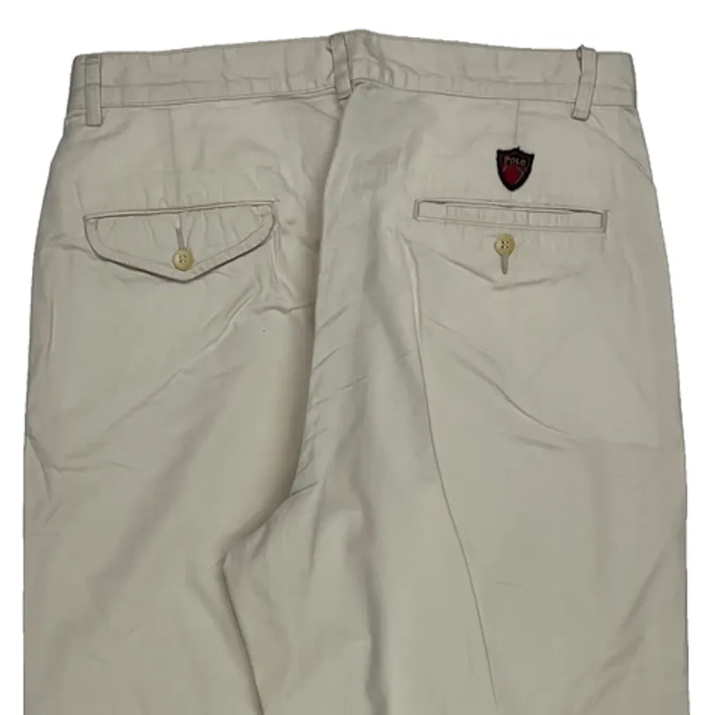 Made In USA Polo By Ralph Lauren Pleated Chinos - 32W 26L Beige Cotton - Image 7