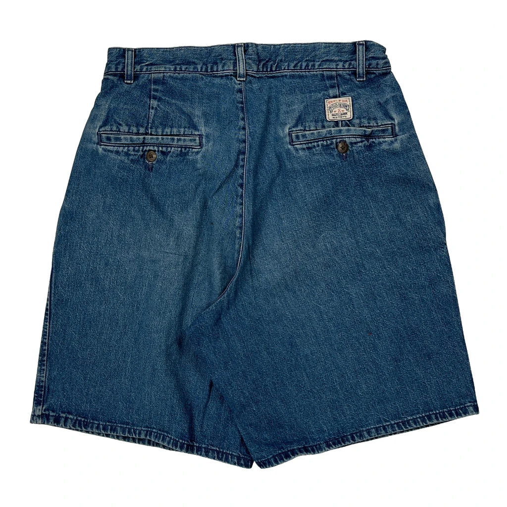 Made In USA Polo By Ralph Lauren Pleated Denim Shorts - 27W 8L Blue Denim