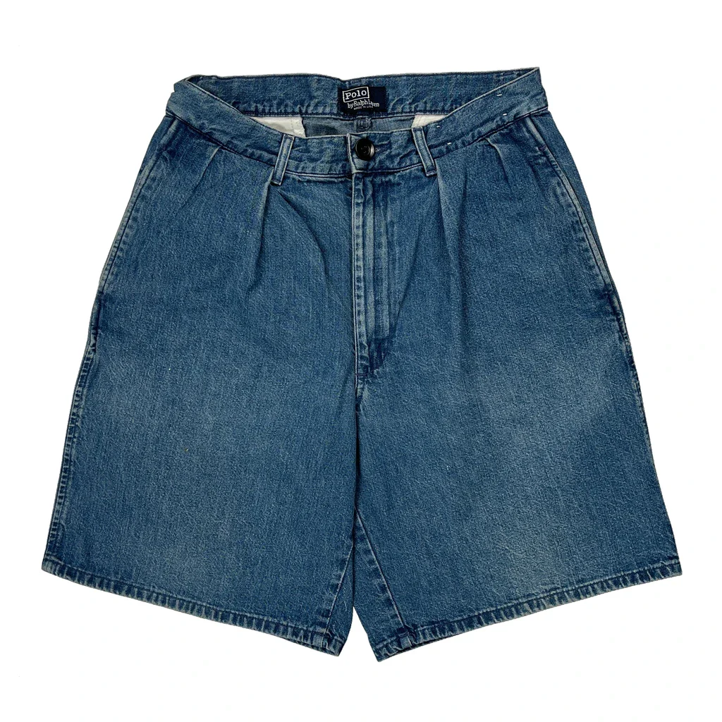 Made In USA Polo By Ralph Lauren Pleated Denim Shorts - 27W 8L Blue Denim - Image 2