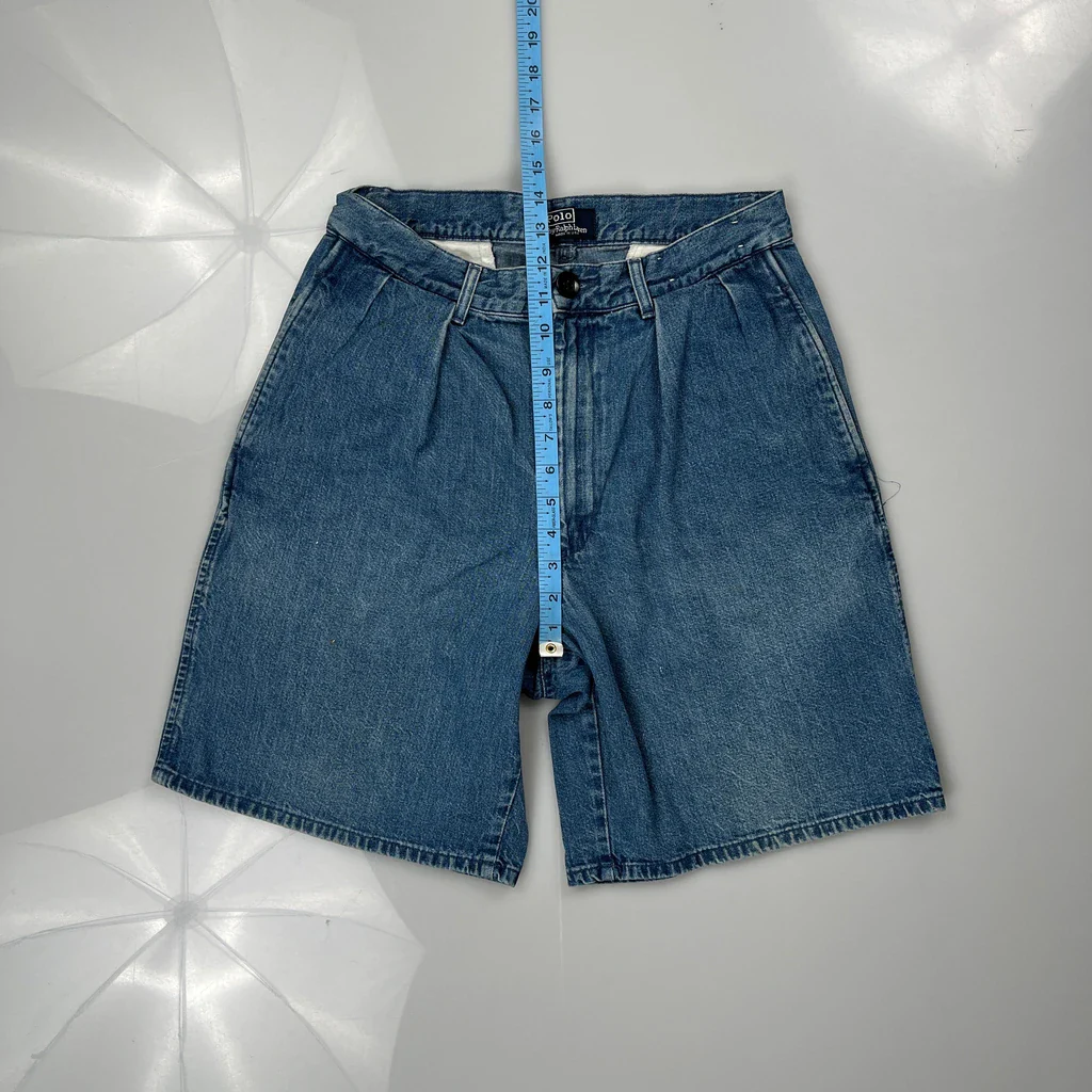 Made In USA Polo By Ralph Lauren Pleated Denim Shorts - 27W 8L Blue Denim - Image 4