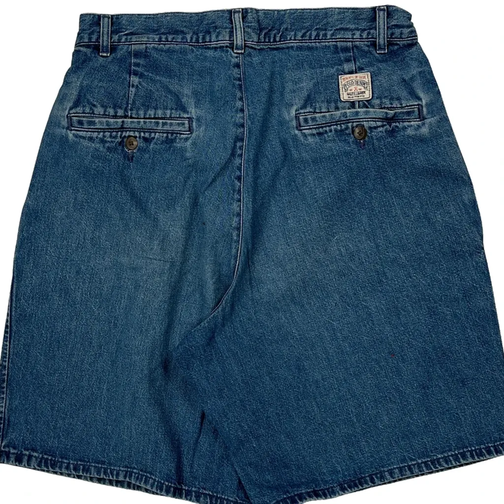 Made In USA Polo By Ralph Lauren Pleated Denim Shorts - 27W 8L Blue Denim - Image 7