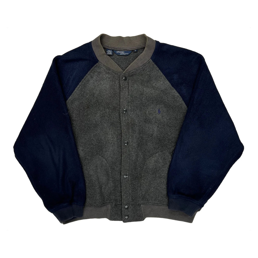 Made In USA Polo By Ralph Lauren Fleece Varsity Jacket - XL Grey Polyester - Image 2