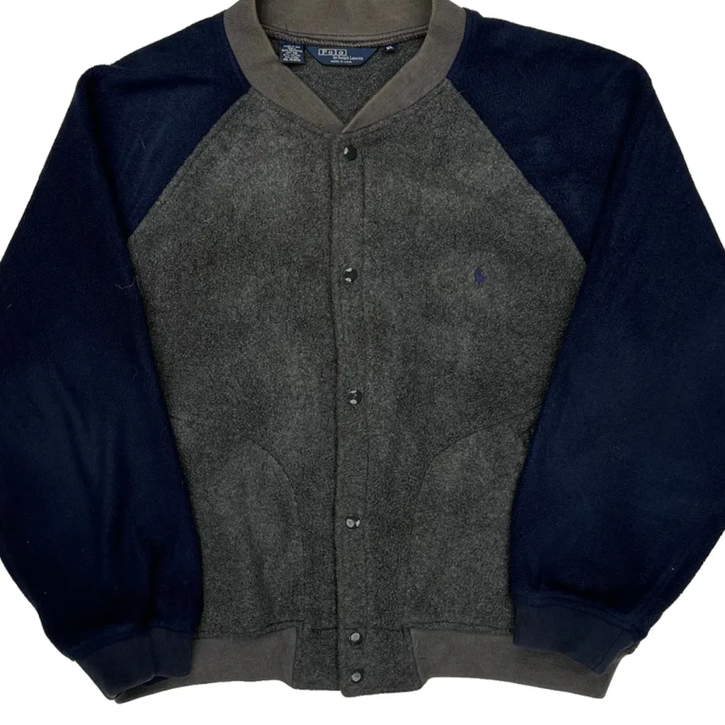 Made In USA Polo By Ralph Lauren Fleece Varsity Jacket - XL Grey Polyester - Image 6