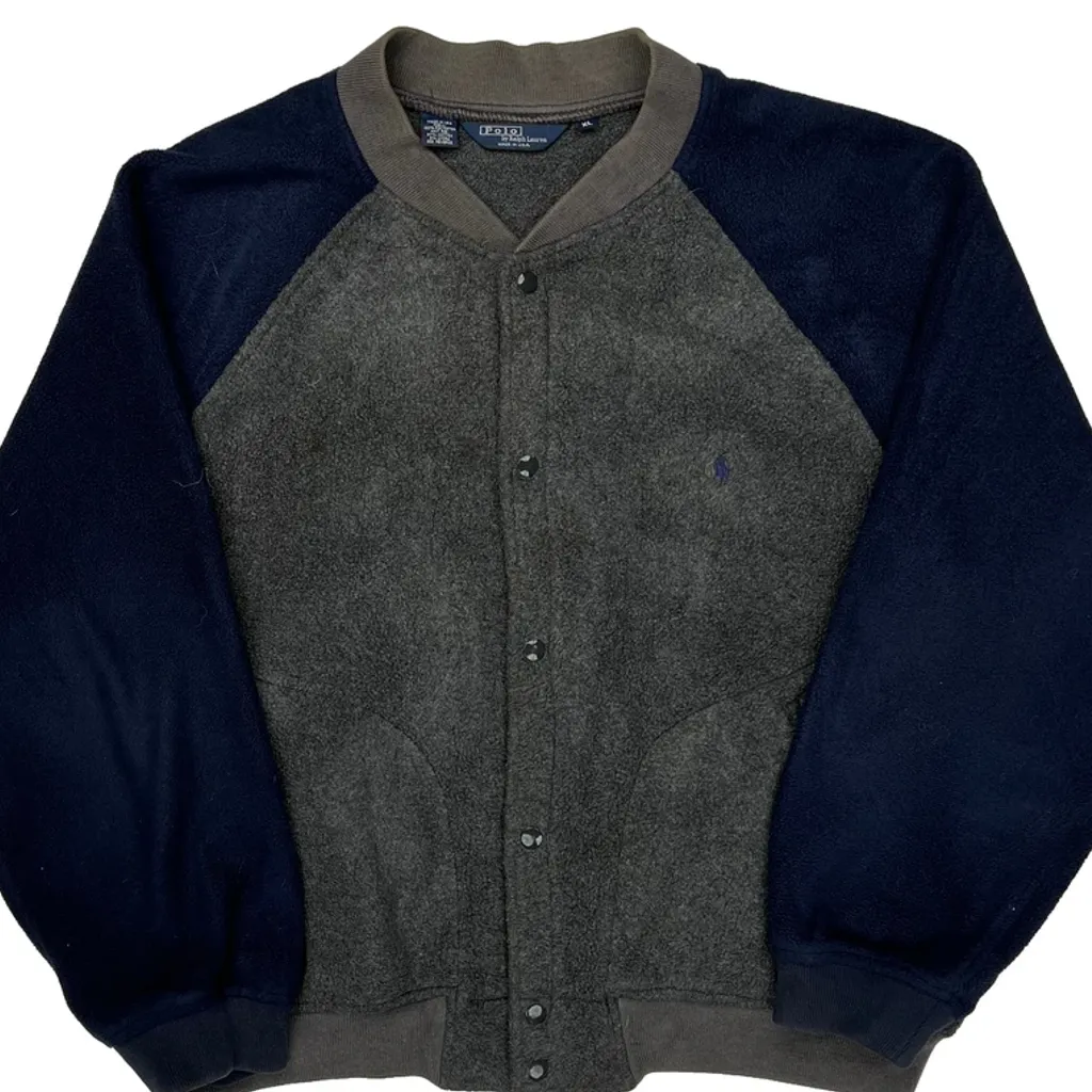 Made In USA Polo By Ralph Lauren Fleece Varsity Jacket - XL Grey Polyester - Image 7