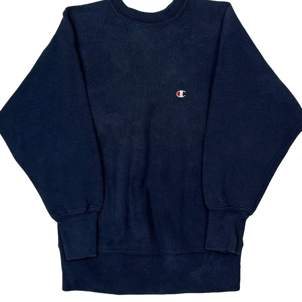 Made In USA Reverse Weave Champion Sweatshirt - Small Navy Cotton Blend - Image 4