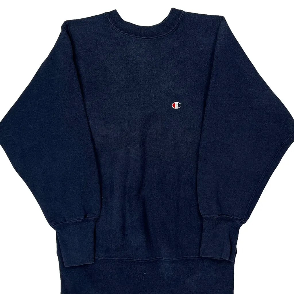 Made In USA Reverse Weave Champion Sweatshirt - Small Navy Cotton Blend - Image 5