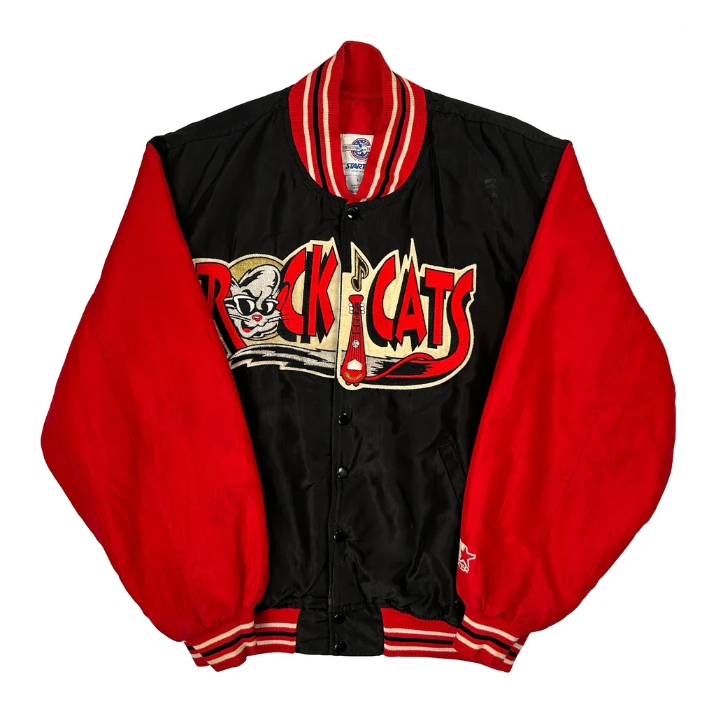 Made In USA Rock Cats Starter Graphic Varsity Jacket - Large Black Nylon
