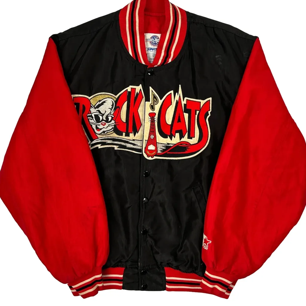 Made In USA Rock Cats Starter Graphic Varsity Jacket - Large Black Nylon - Image 5