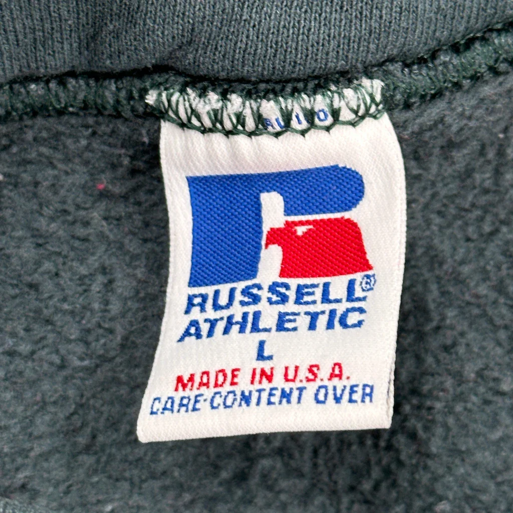 Made In USA Russell Athletic 1/4 Zip - Large Green Cotton - Image 3