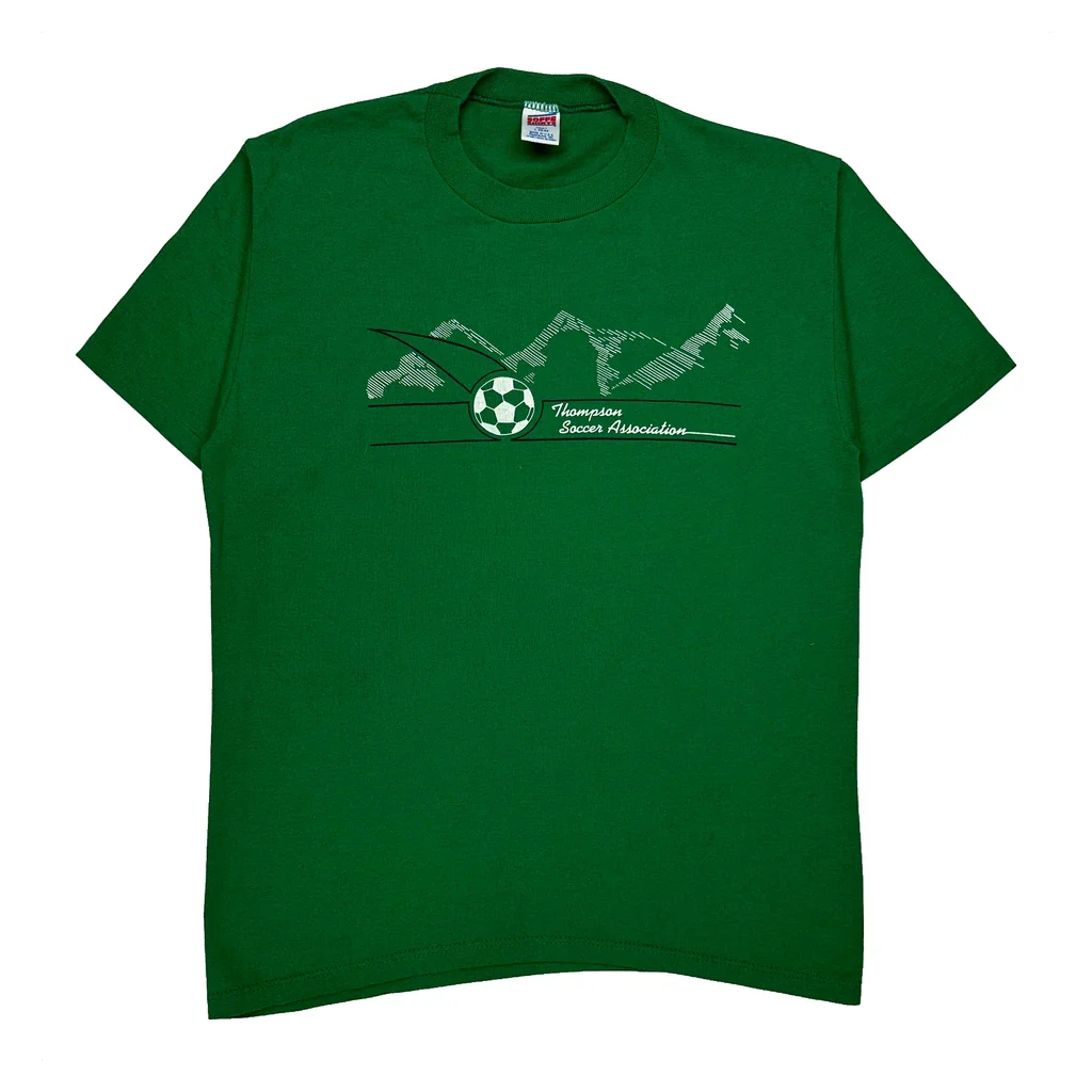 Made In USA, Soccer Association Soffe Football T-Shirt - Large Green Cotton