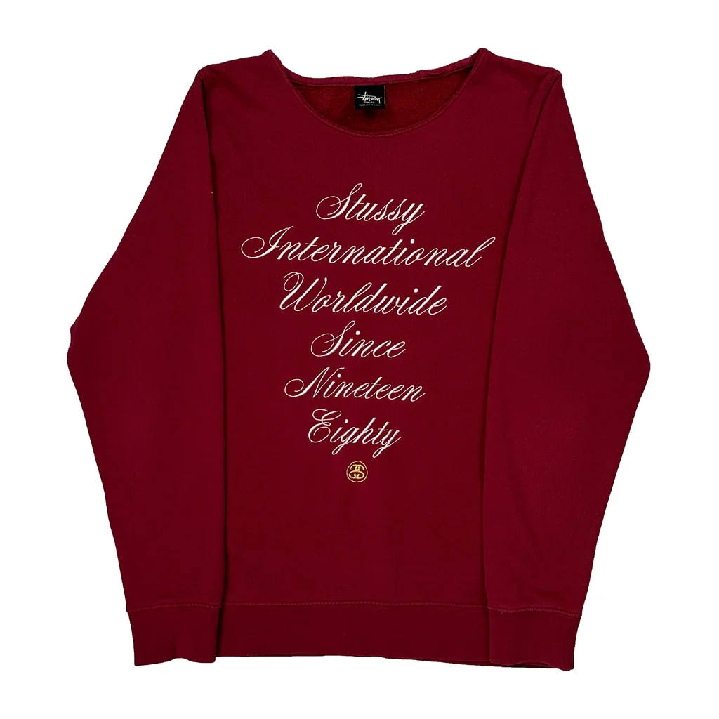 Made In USA Stussy Spellout Sweatshirt - Small Red Cotton
