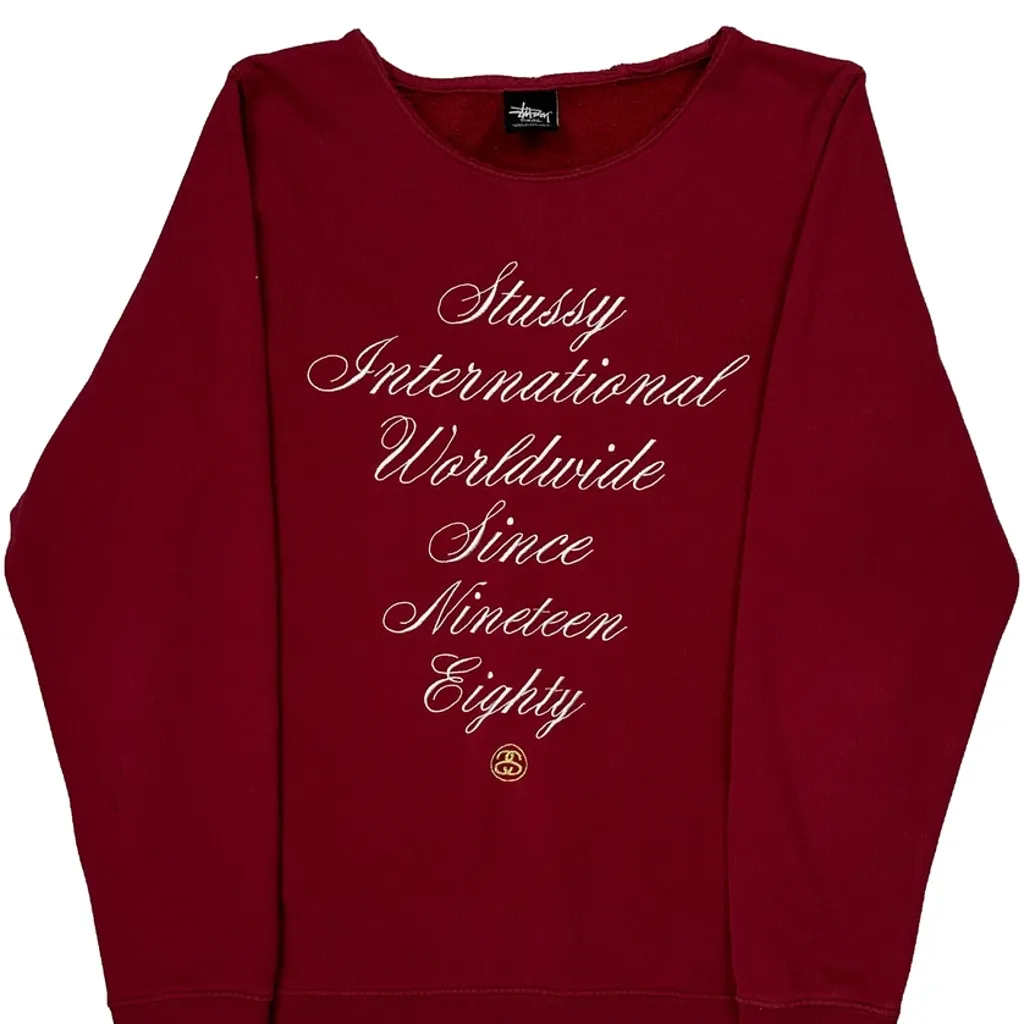 Made In USA Stussy Spellout Sweatshirt - Small Red Cotton - Image 4