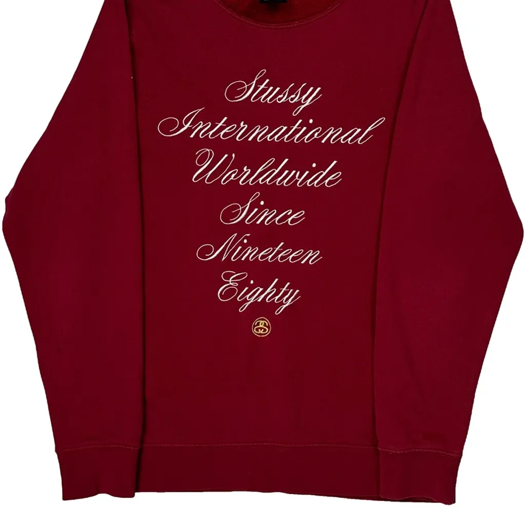 Made In USA Stussy Spellout Sweatshirt - Small Red Cotton - Image 5