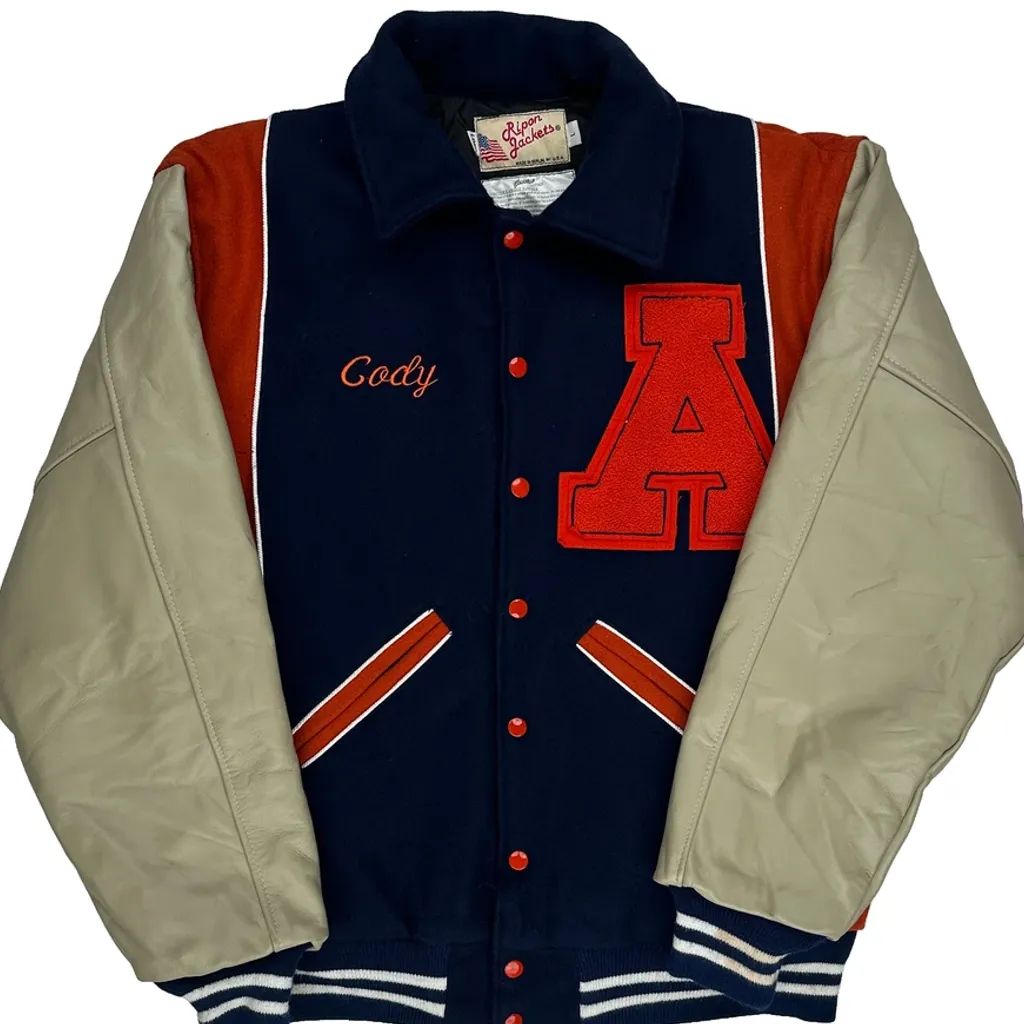 Made In USA Terrors Ripon Athletic Varsity Jacket - Large Navy Leather - Image 5