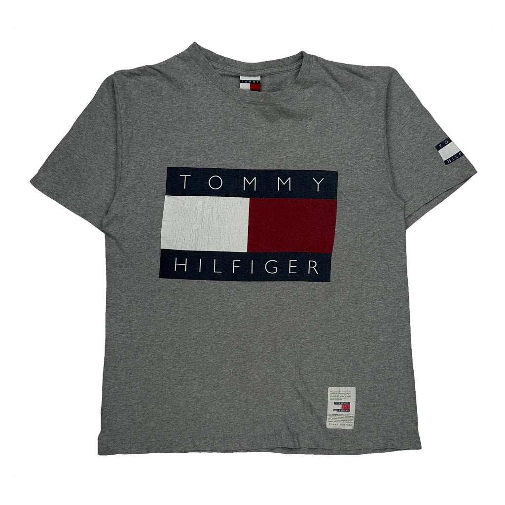 Made In USA Tommy Hilfiger Spellout T-Shirt - XL Grey Cotton