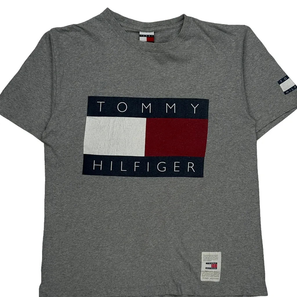 Made In USA Tommy Hilfiger Spellout T-Shirt - XL Grey Cotton - Image 4