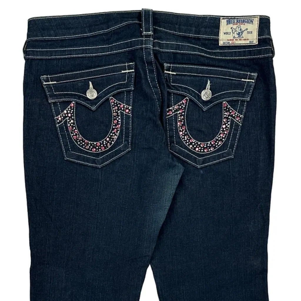 Made In USA True Religion Boot Cut Jeans - 34W US 8 Dark Wash Cotton - Image 7
