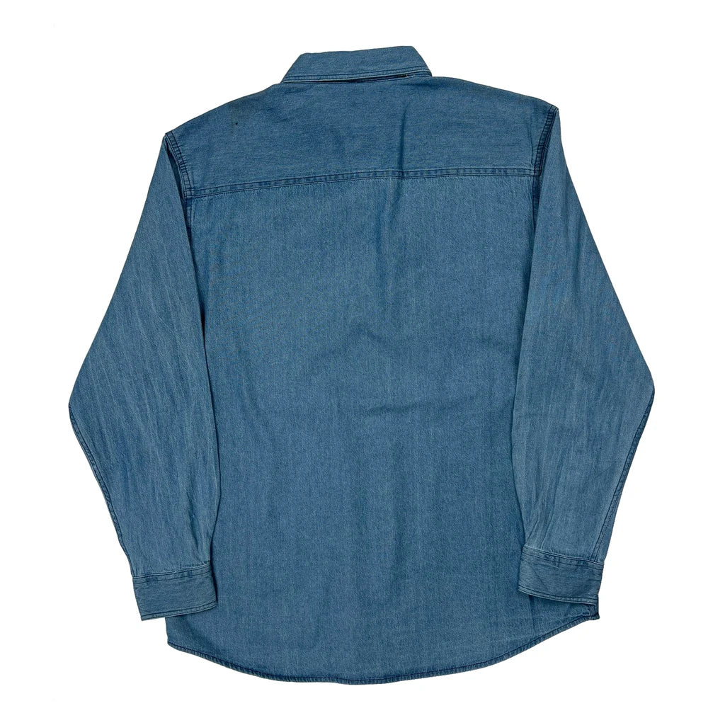 Made In USA Unbranded Denim Shirt - Medium Blue Cotton - Image 2