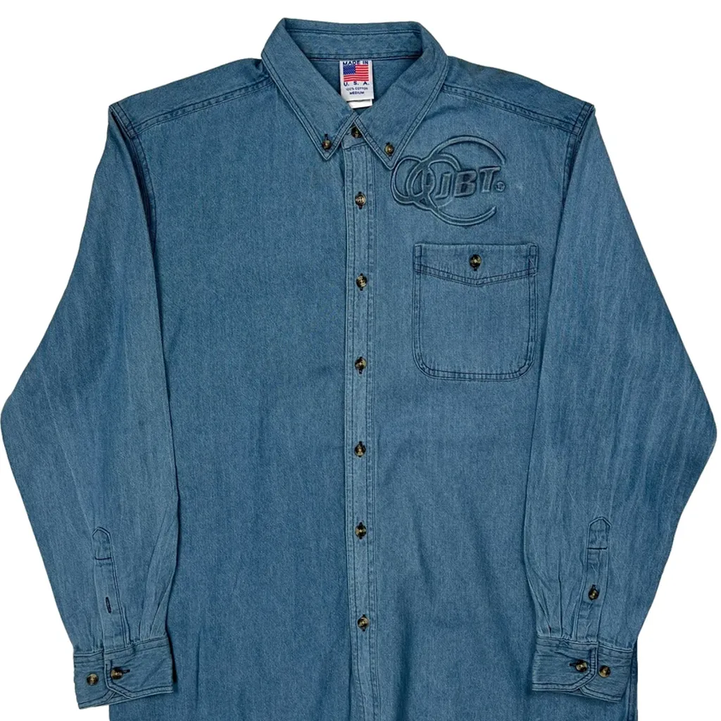 Made In USA Unbranded Denim Shirt - Medium Blue Cotton - Image 5