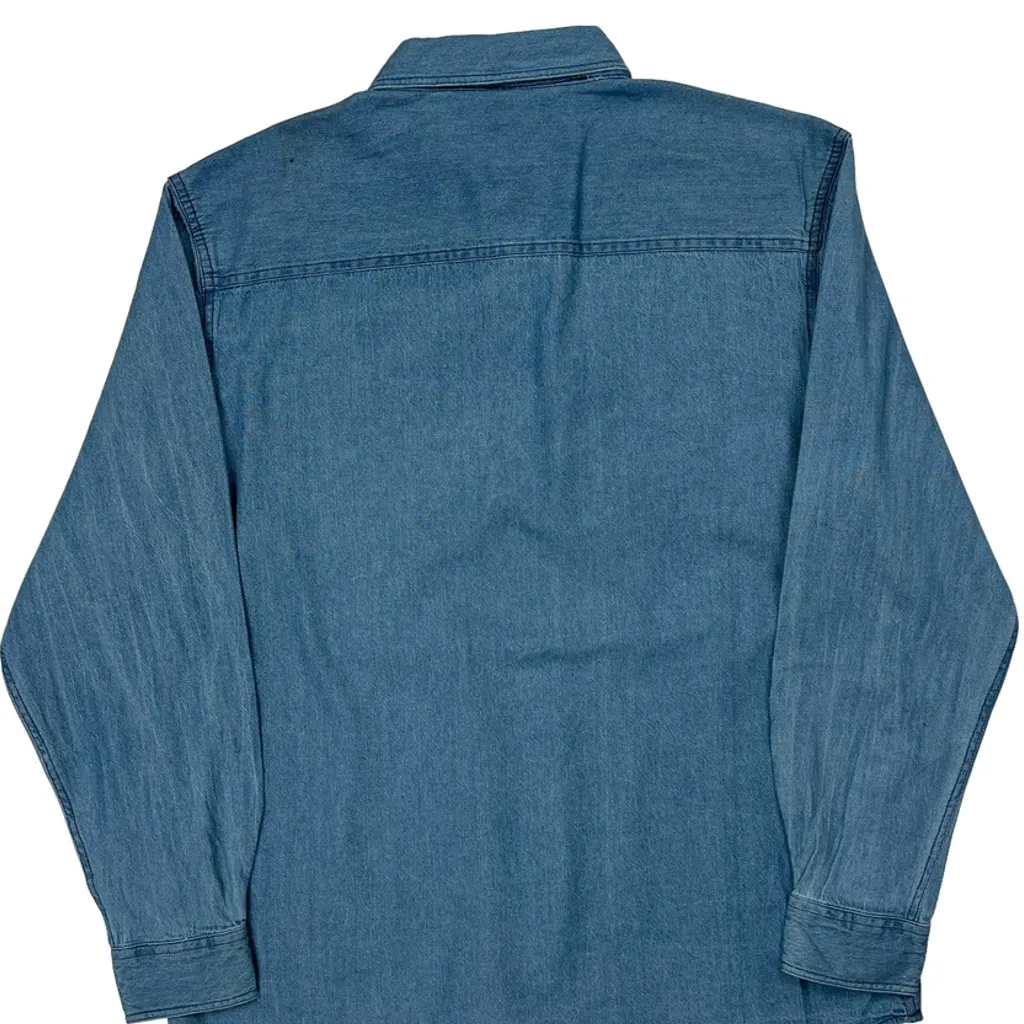Made In USA Unbranded Denim Shirt - Medium Blue Cotton - Image 7