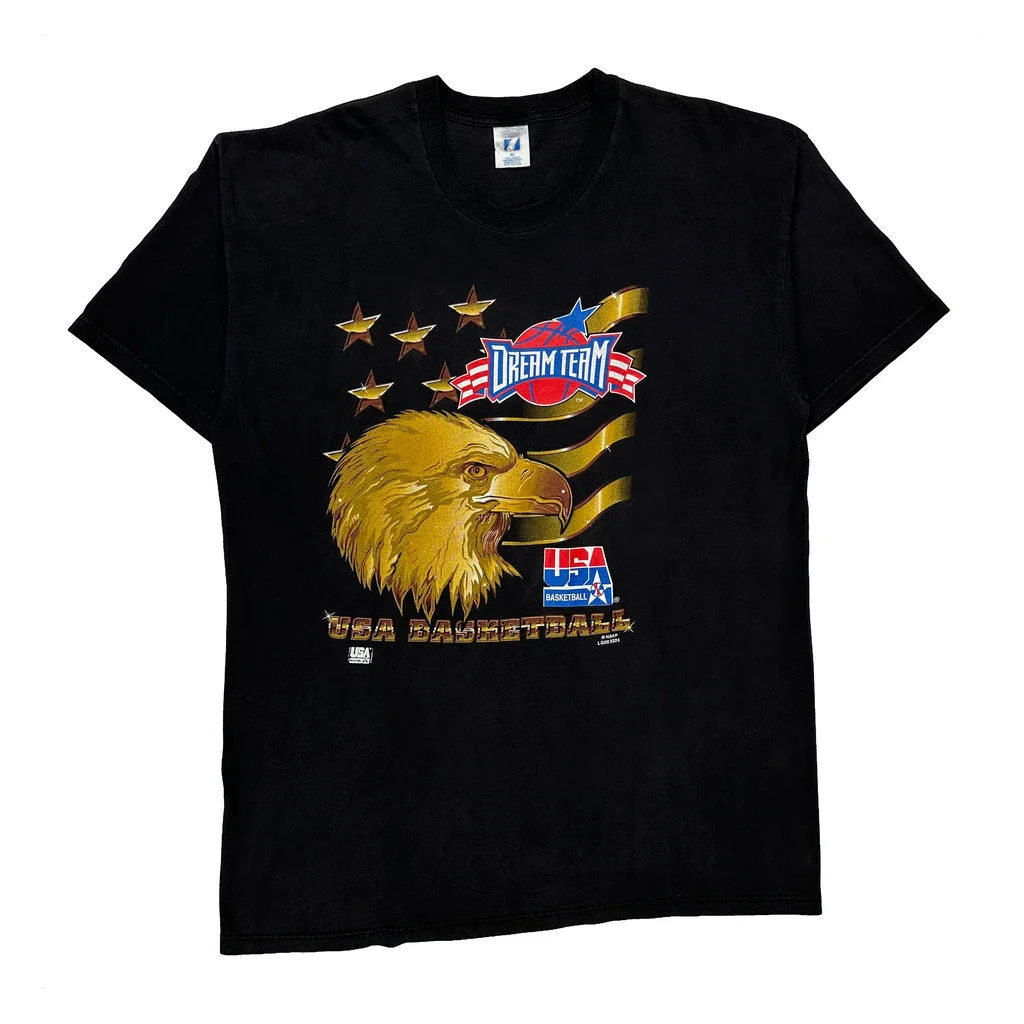 Made In USA, USA Basketball Logo 7 Graphic T-Shirt - XL Black Cotton