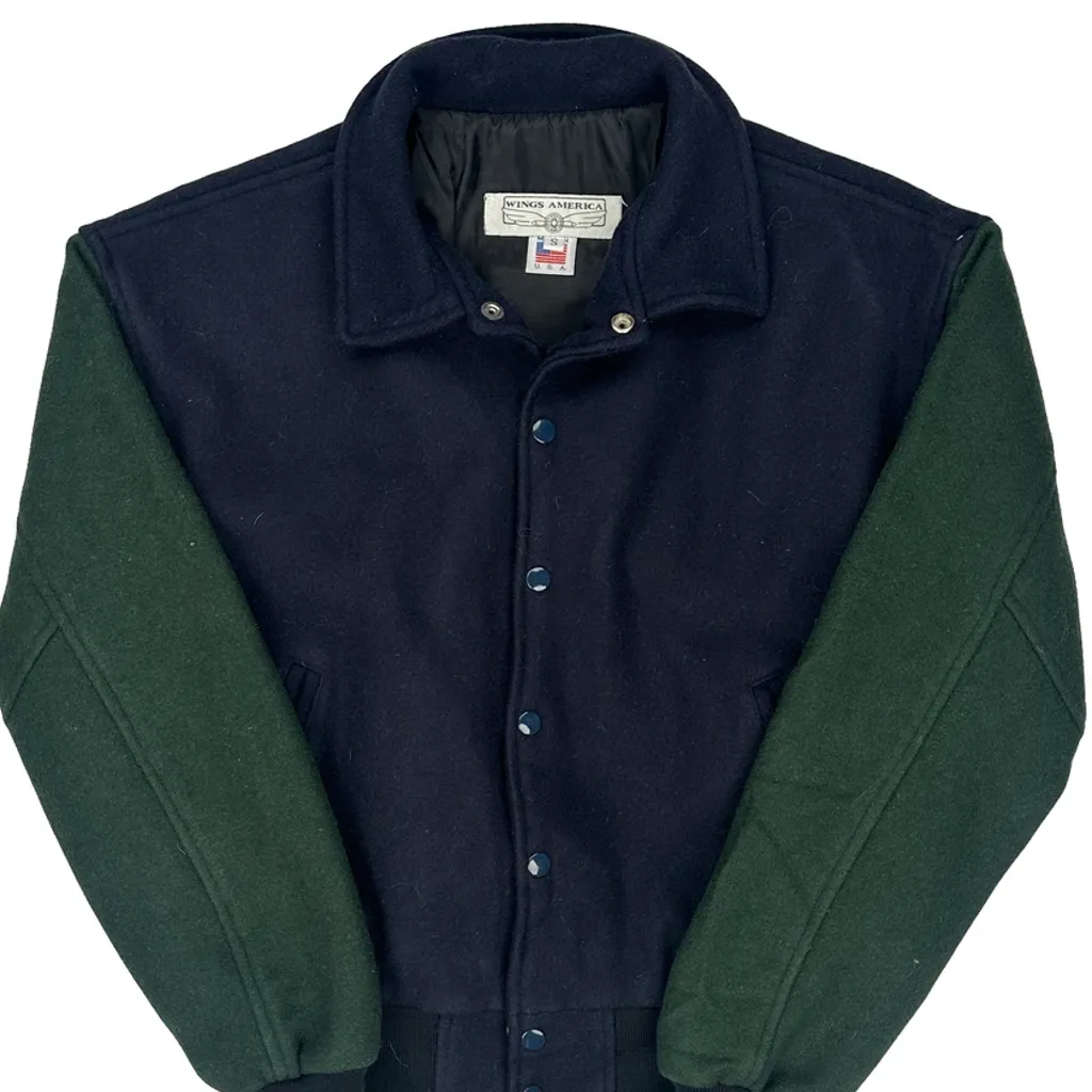 Made In USA Wings America Bomber Jacket - Small Green Wool - Image 4