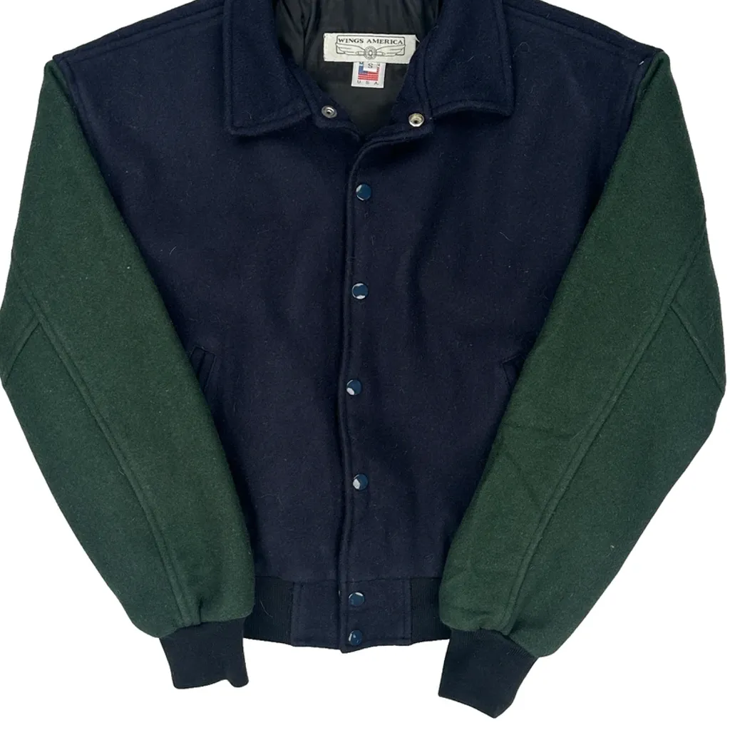 Made In USA Wings America Bomber Jacket - Small Green Wool - Image 5
