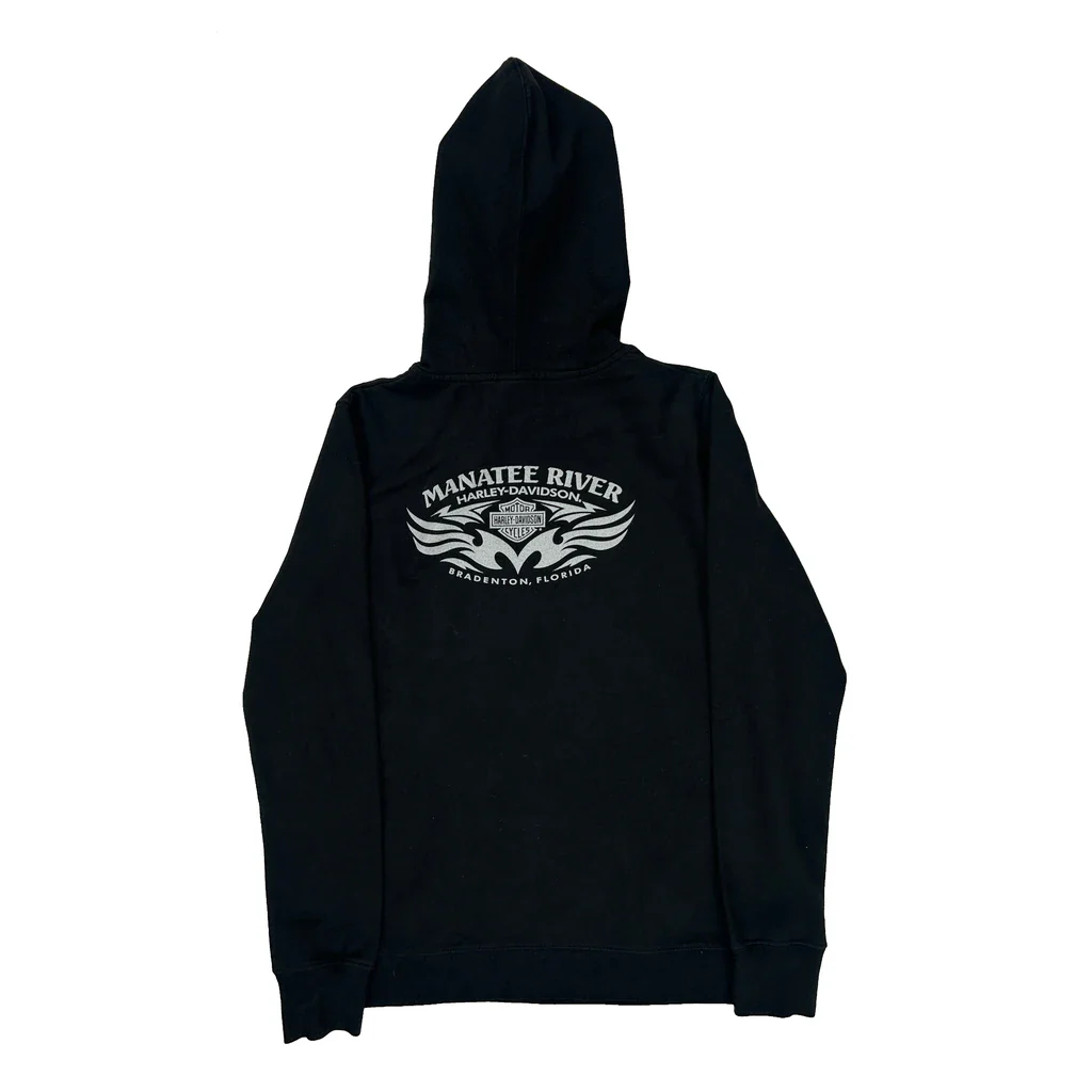 Manatee River Harley Davidson Hoodie - Large Black Cotton Blend - Image 2