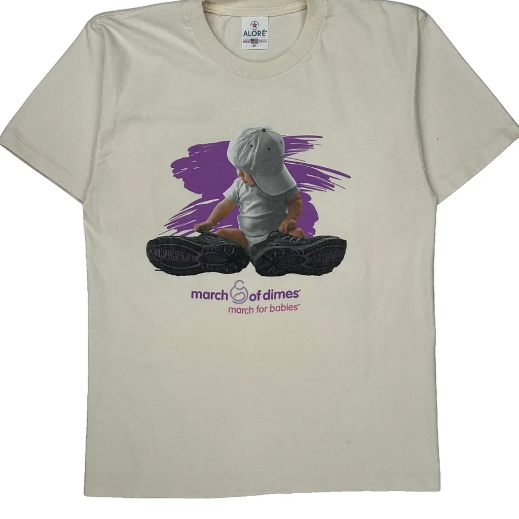 March Of Dimes Alore Single Stitch T-Shirt - Medium Cream Cotton - Image 4