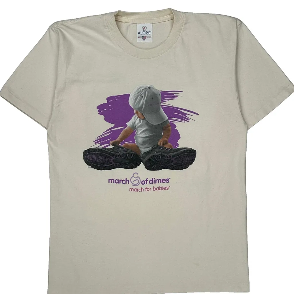 March Of Dimes Alore Single Stitch T-Shirt - Medium Cream Cotton - Image 5