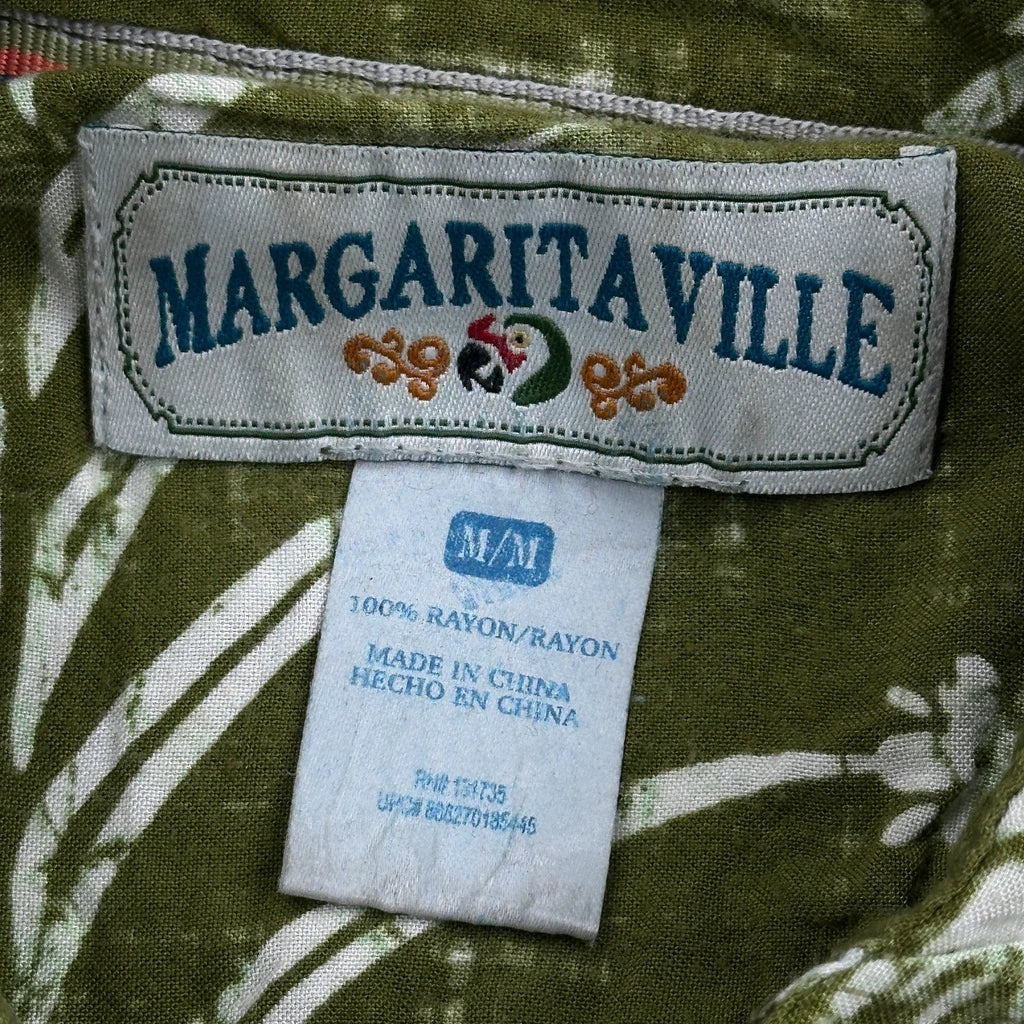Margaritaville Floral Hawaiian Shirt - Medium Green Viscose - Image 3