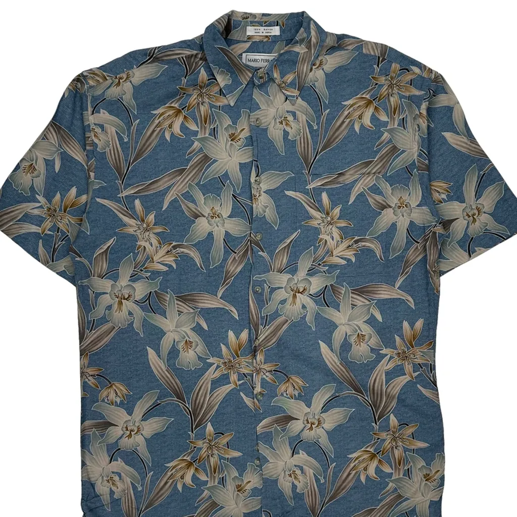 Mario Ferrari Floral Hawaiian Shirt - Large Blue Viscose - Image 4