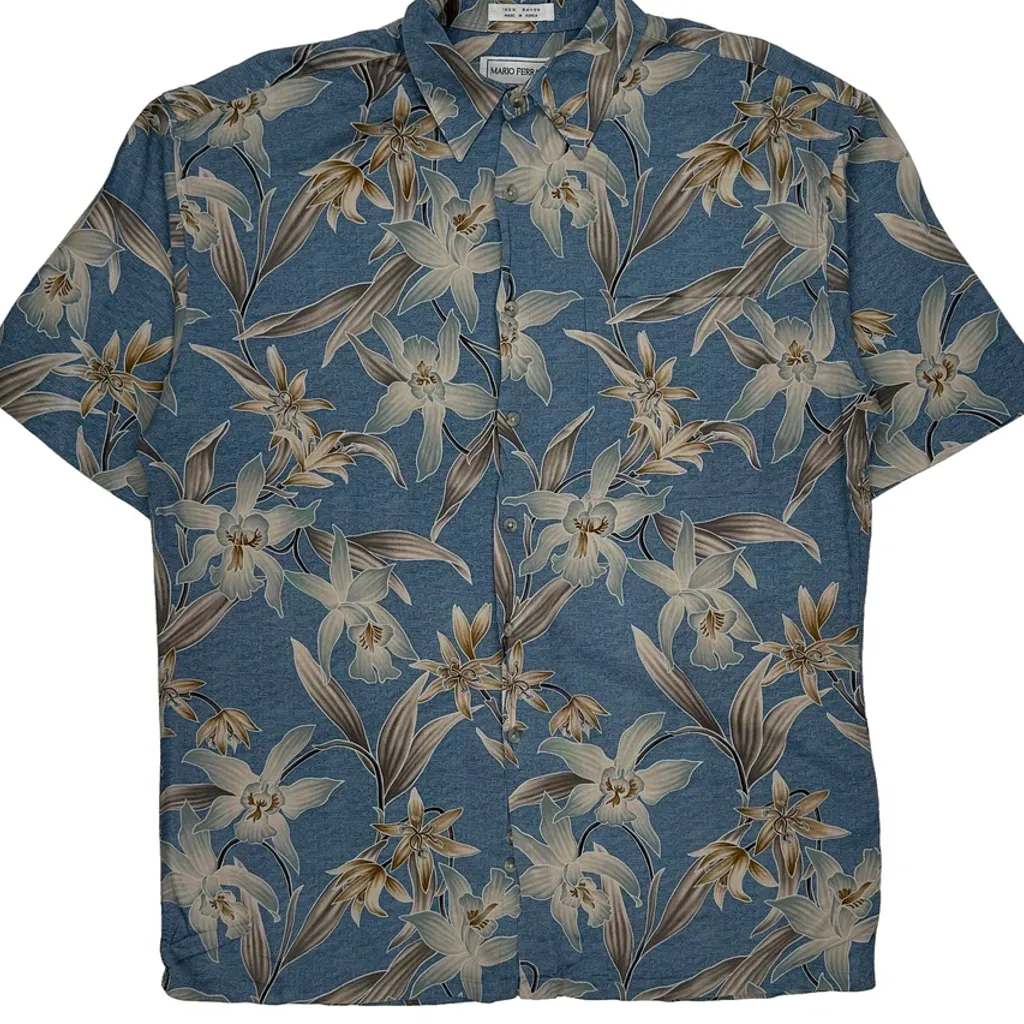 Mario Ferrari Floral Hawaiian Shirt - Large Blue Viscose - Image 5