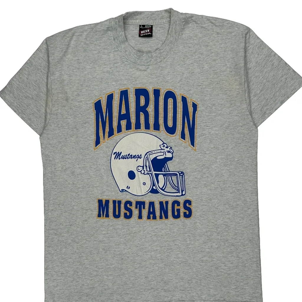 Marion Mustangs Fruit Of The Loom College T-Shirt - Large Grey Cotton Blend - Image 5