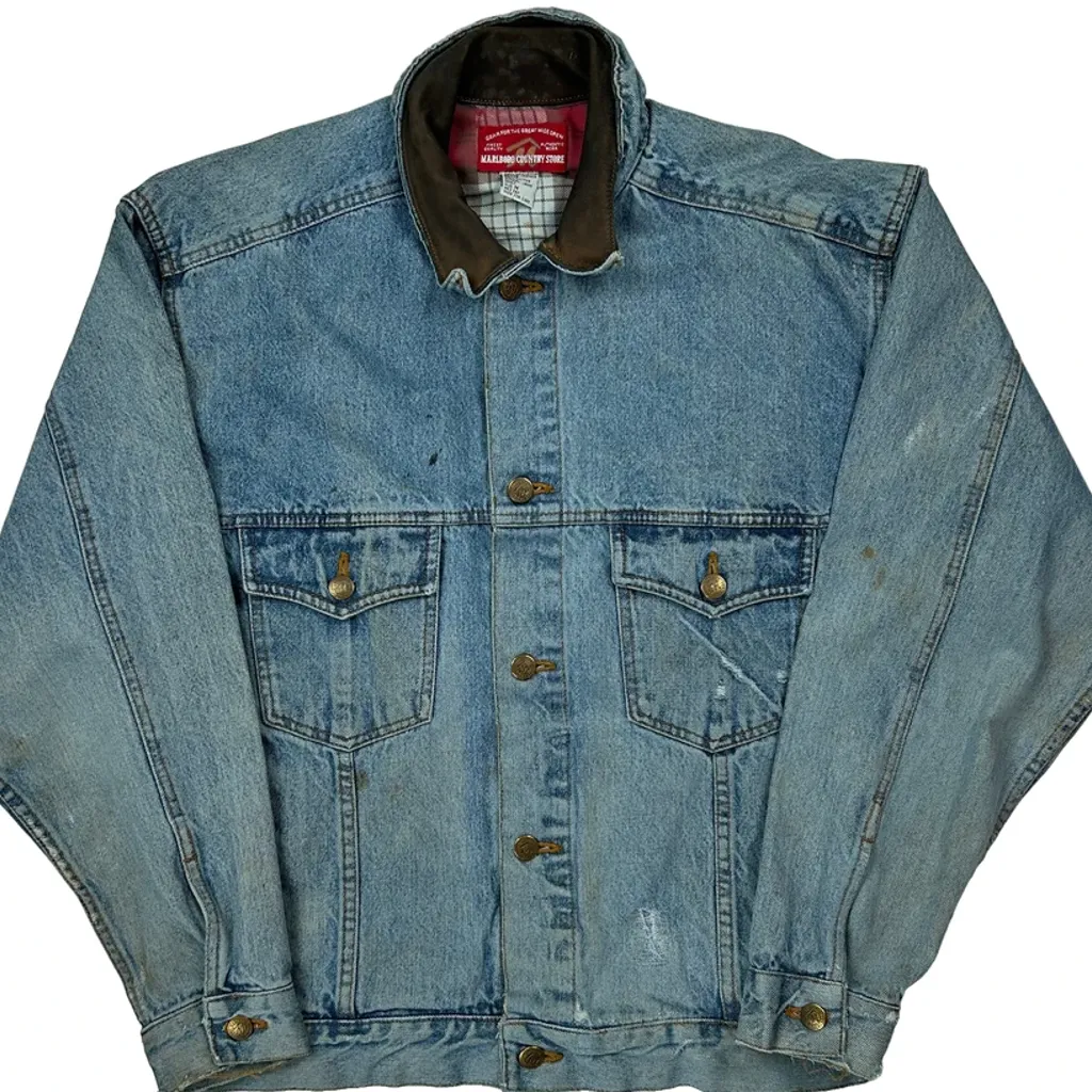 Marlboro Classics Checked Denim Jacket - Medium Blue Cotton - Image 4